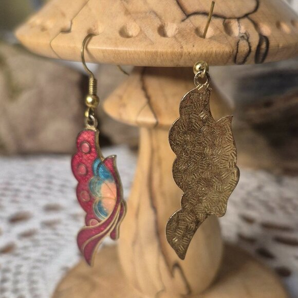 Red Cloisonné Butterfly Dangle Earrings - Picture 5 of 8